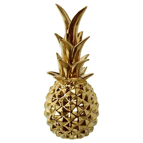 Ananas décoratif Feena, céramique dorée